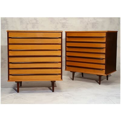 Paire De Commodes Hautes Brésiliennes – Móveis Cimo – Imbuia – Ca 1950