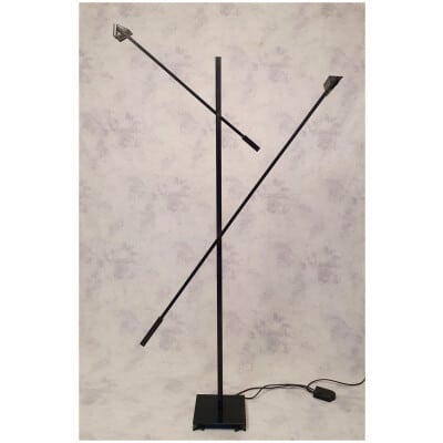 Lampadaire à Double Balanciers – Stilnovo – Métal Laqué Noir – Ca 1970