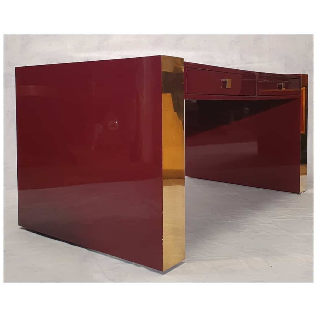 Executive Desk By Jean Claude Mahey - Lacquered Wood & Brass - Ca 1970 9