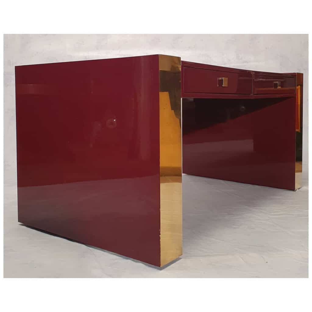 Bureau de Direction De Jean Claude Mahey – Bois Laqué & Laiton – Ca 1970 9