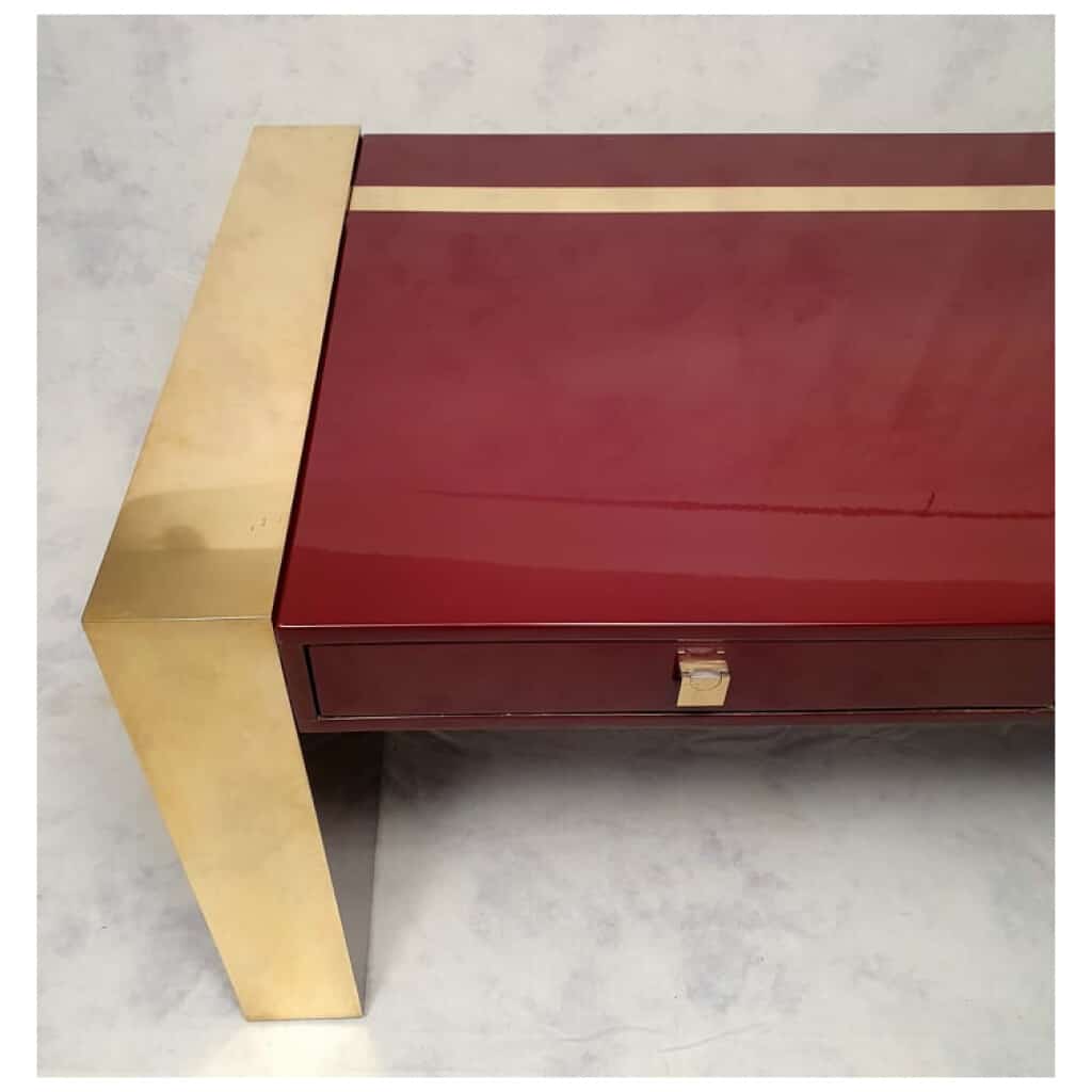 Executive Desk By Jean Claude Mahey - Lacquered Wood & Brass - Ca 1970 6