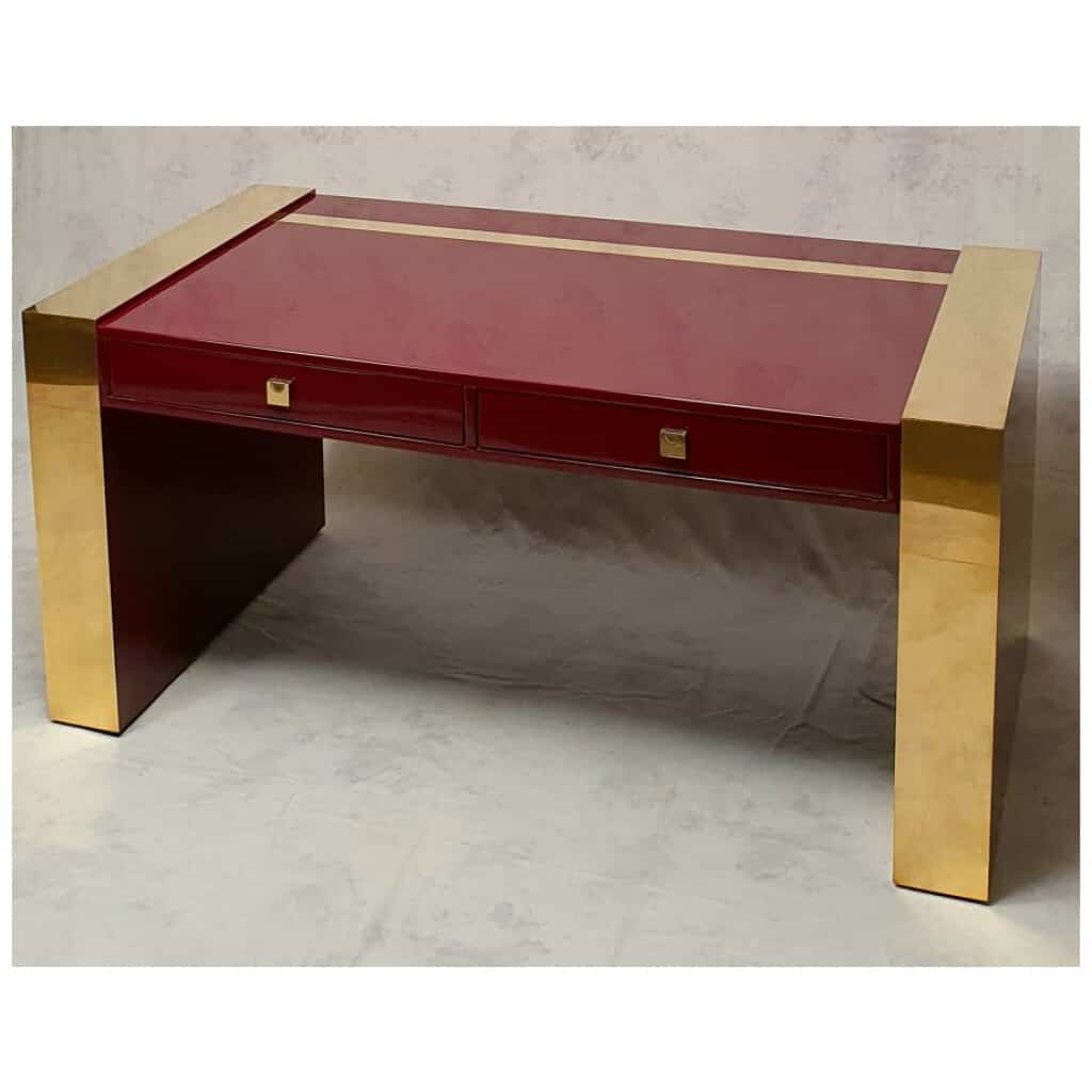 Bureau de Direction De Jean Claude Mahey – Bois Laqué & Laiton – Ca 1970 3