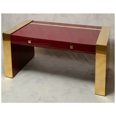 Executive Desk By Jean Claude Mahey - Lacquered Wood & Brass - Ca 1970 3