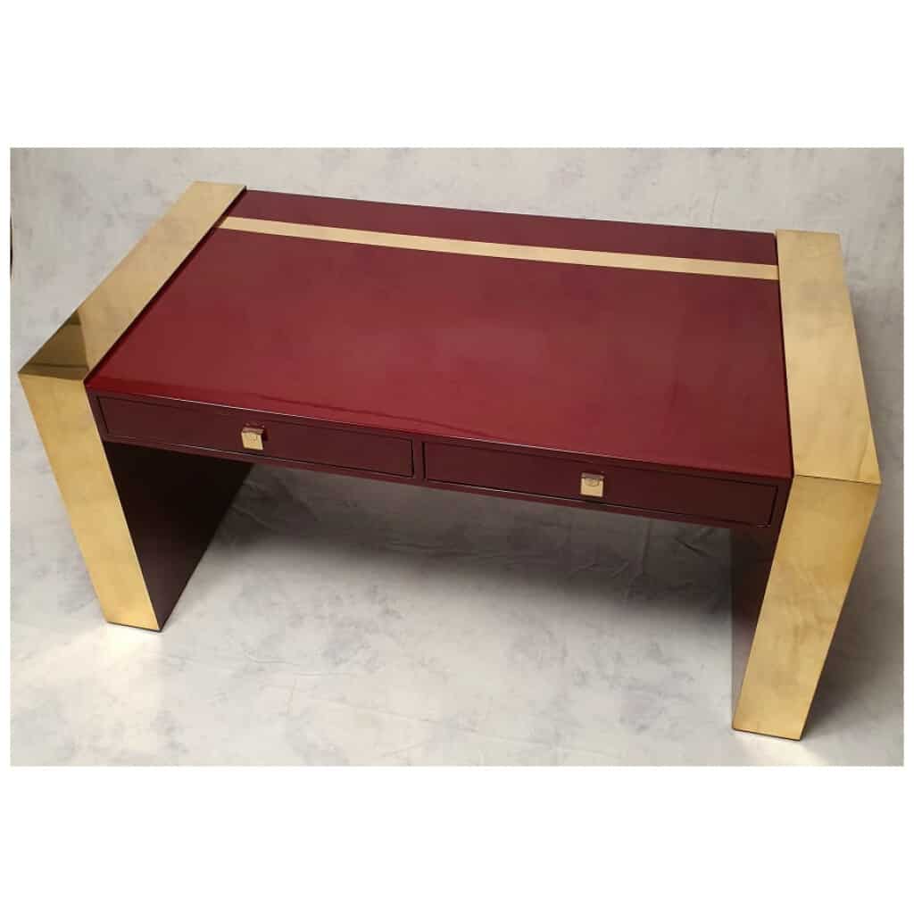 Executive Desk By Jean Claude Mahey - Lacquered Wood & Brass - Ca 1970 5