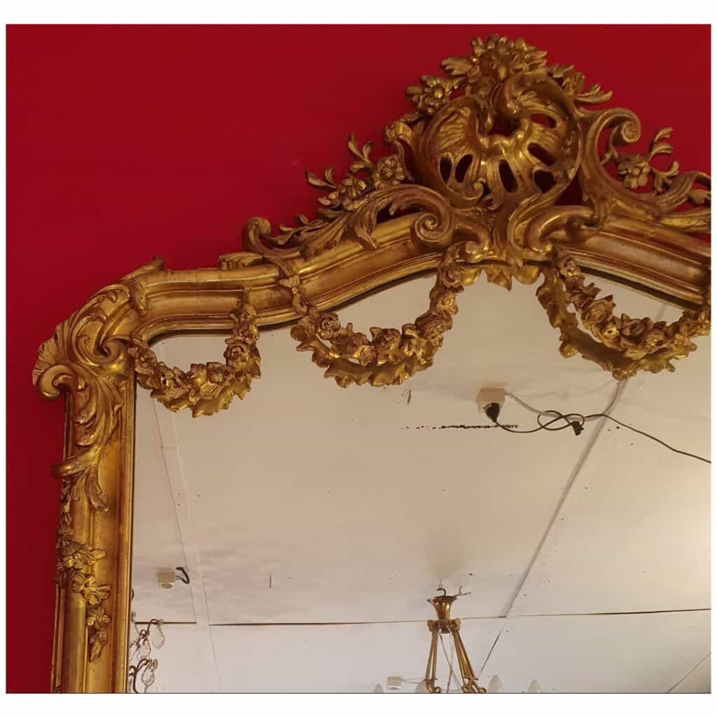 Louis XV Style Mirror - Rocaille Decor - Golden Wood Leaf - Late 18th 4