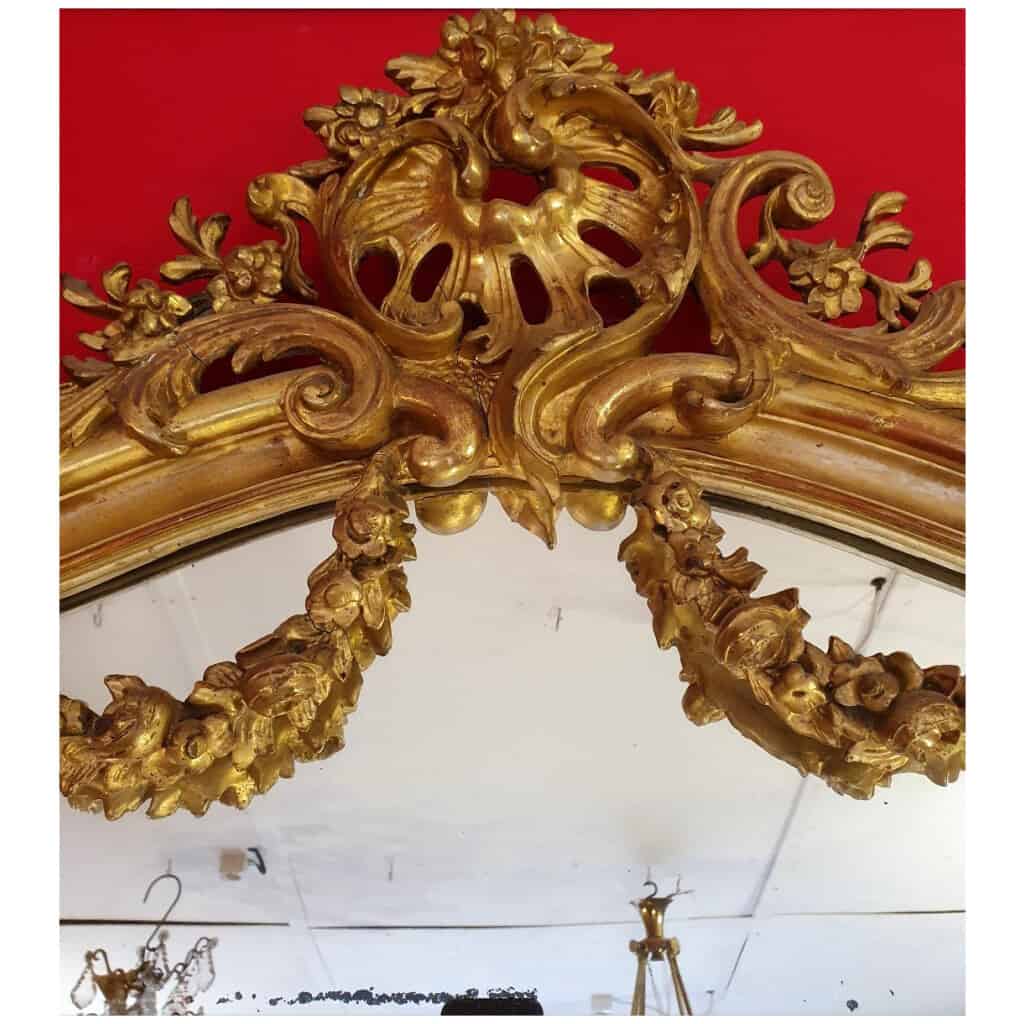 Louis XV Style Mirror - Rocaille Decor - Golden Wood Leaf - Late 18th 10