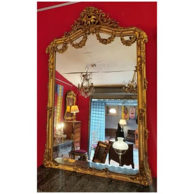 Miroir Style Louis XV – Decor Rocaille – Bois Doré à La Feuille – Fin 18ème