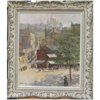 ABEL TRUCHET Louis French Painting Belle Epoque Paris view of Montmartre Oil on canvas signed