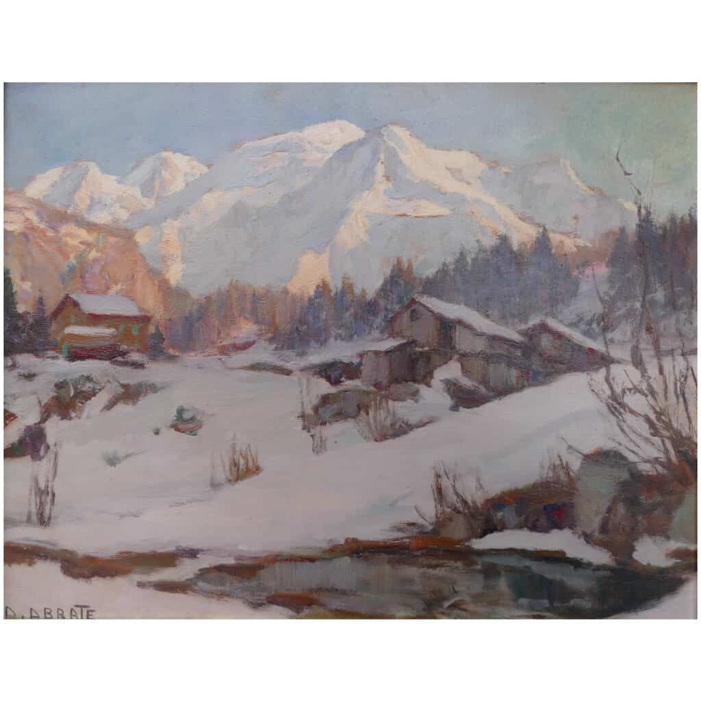 ABRATE Angelo 4th Century Painting Sun on Mont Blanc Oil signed XNUMX