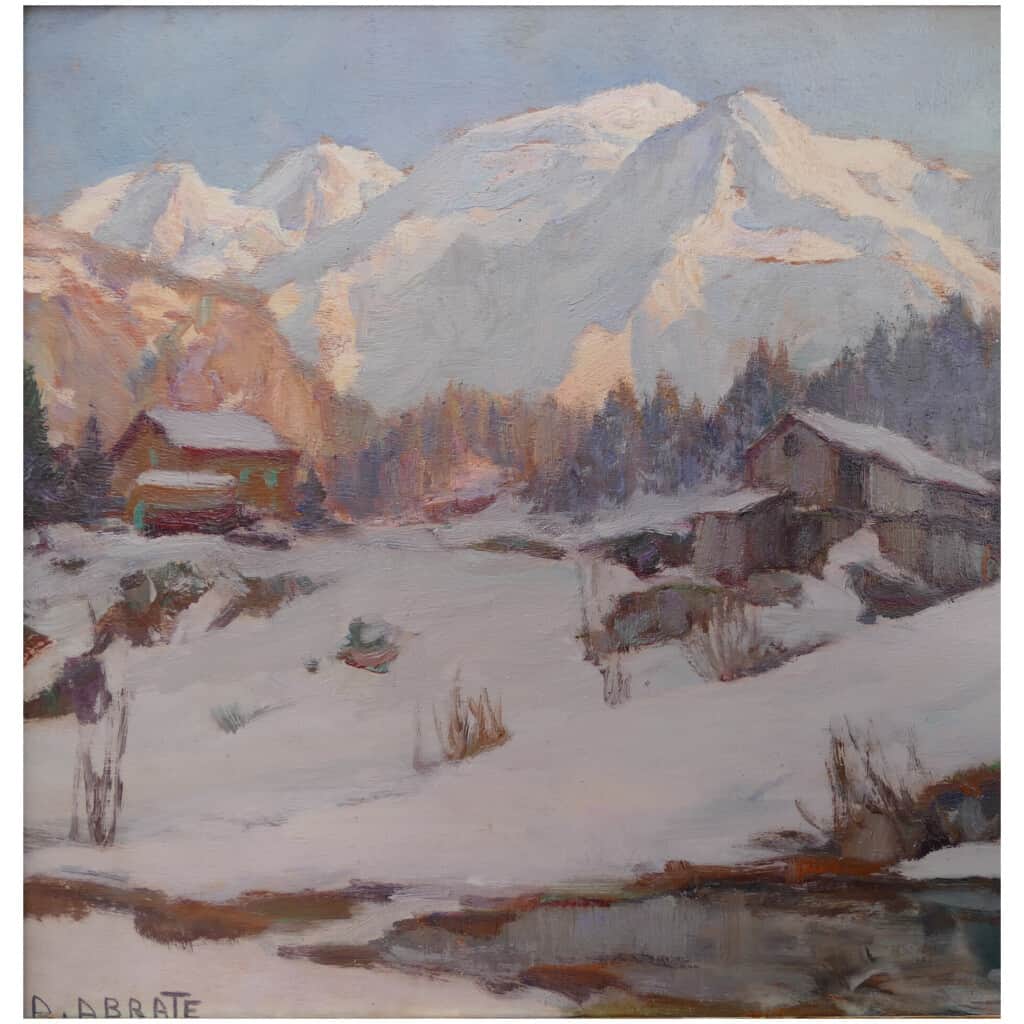 ABRATE Angelo Peinture XXè siècle Soleil sur le Mont Blanc Huile signée 5