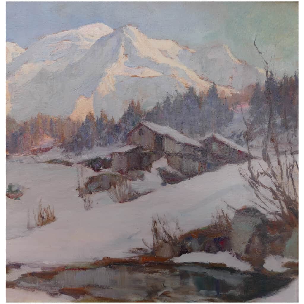 ABRATE Angelo Peinture XXè siècle Soleil sur le Mont Blanc Huile signée 6