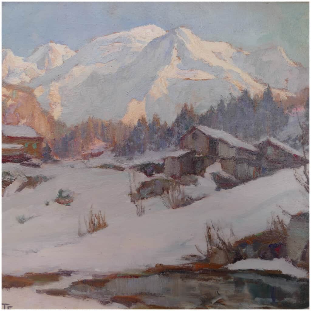 ABRATE Angelo Peinture XXè siècle Soleil sur le Mont Blanc Huile signée 7