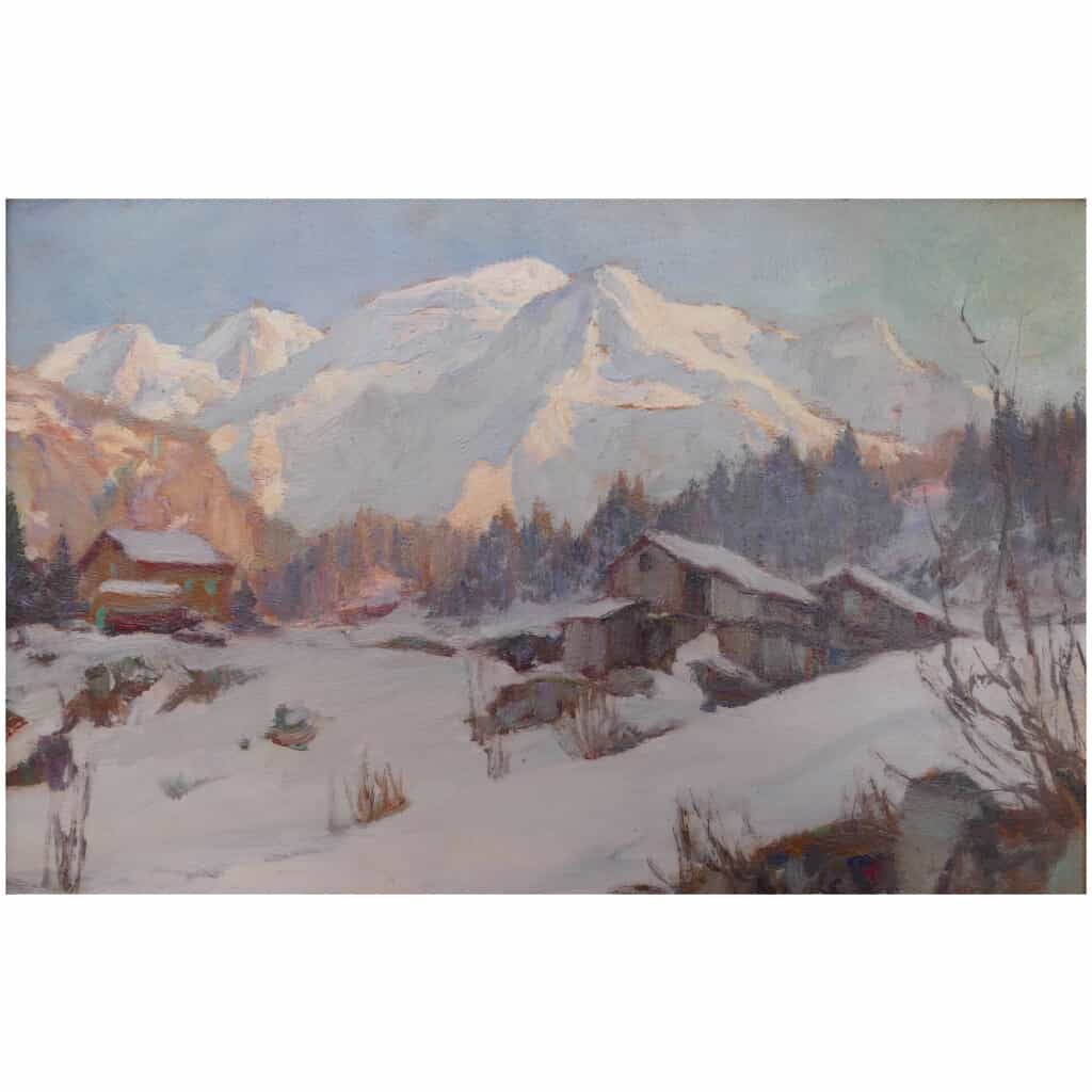 ABRATE Angelo 8th Century Painting Sun on Mont Blanc Oil signed XNUMX