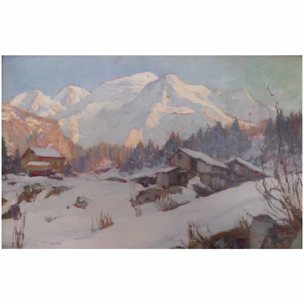 ABRATE Angelo Peinture XXè siècle Soleil sur le Mont Blanc Huile signée 8