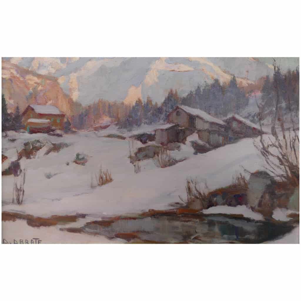 ABRATE Angelo Peinture XXè siècle Soleil sur le Mont Blanc Huile signée 9