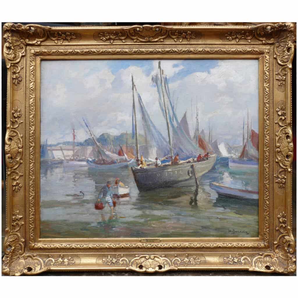 BARNOIN Henri painting 20th century Brittany port of Concarneau Oil painting on canvas signed 11