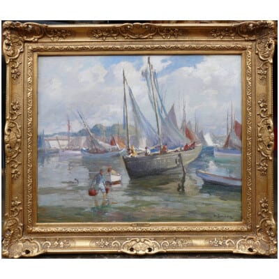 BARNOIN Henri tableau 20ème siècle Bretagne port de Concarneau Peinture huile sur toile signée