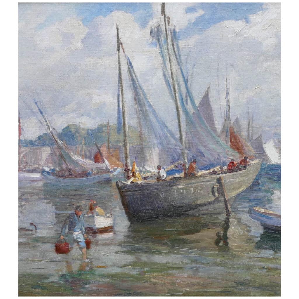 BARNOIN Henri painting 20th century Brittany port of Concarneau Oil painting on canvas signed 7