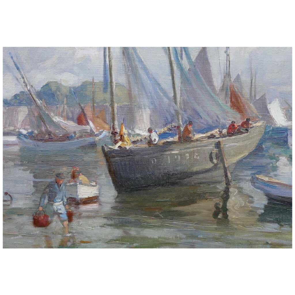 BARNOIN Henri painting 20th century Brittany port of Concarneau Oil painting on canvas signed 6