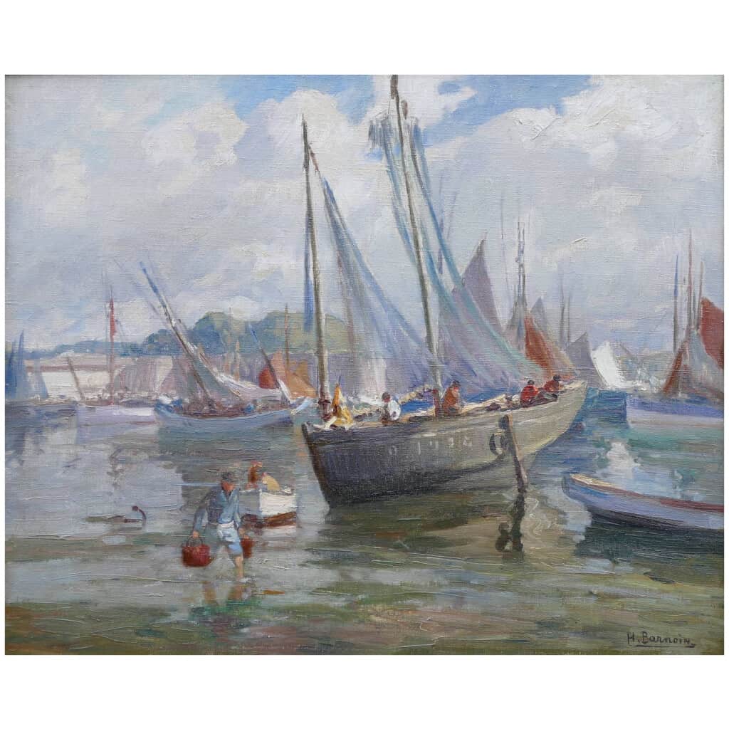 BARNOIN Henri painting 20th century Brittany port of Concarneau Oil painting on canvas signed 5