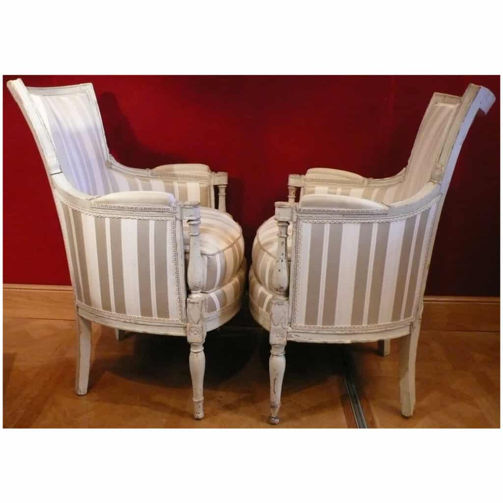 Pair Of Old Bergères From The Directoire Period In Fine Lacquered Wood XVIIIth Century 6
