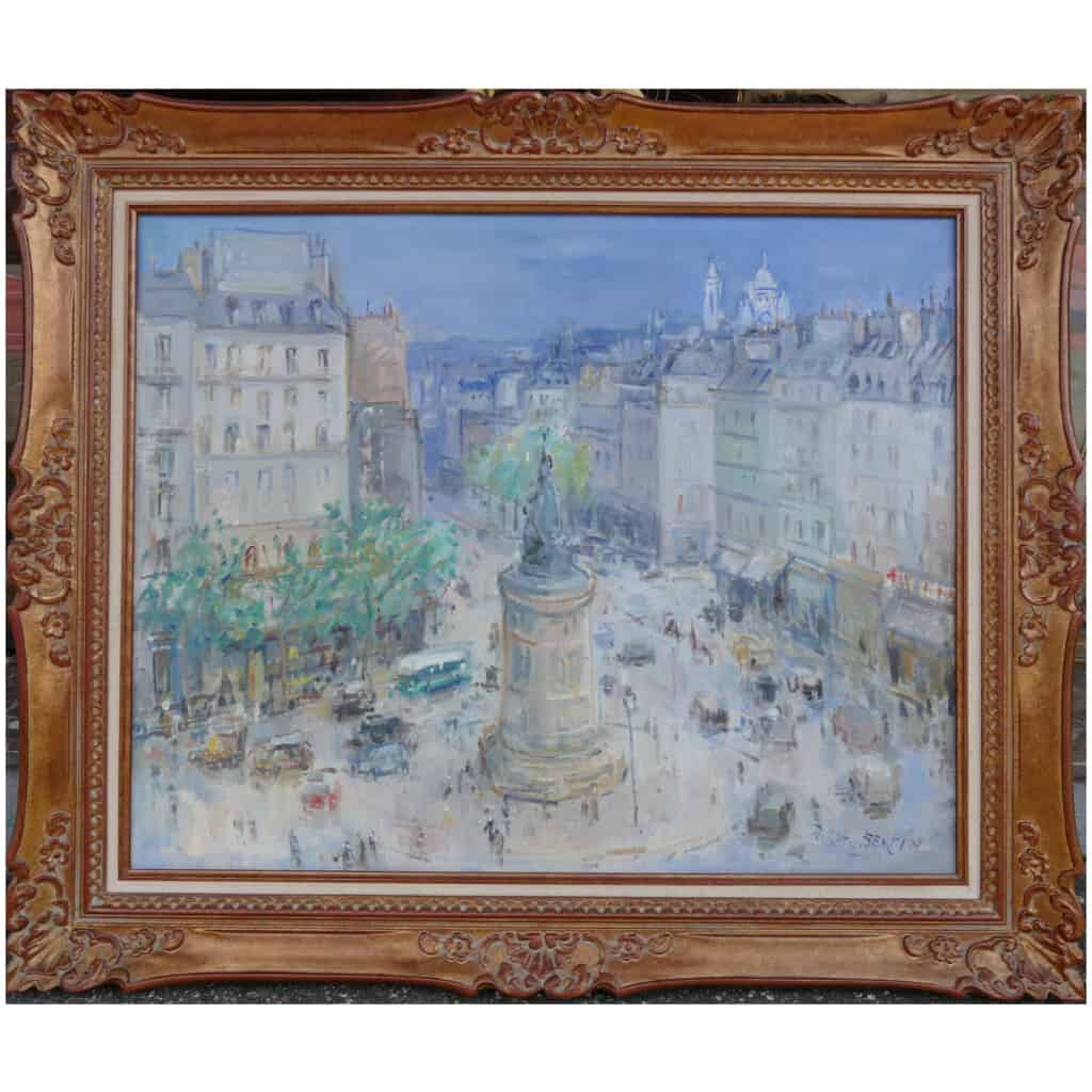 BERTIN Roger Ecole Française 20è siècle Paris La Place de Clichy Huile sur toile signée Ancienne collection Michou 3