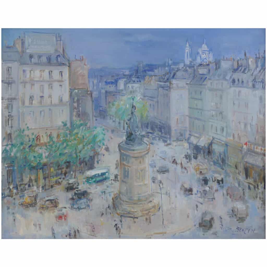 BERTIN Roger Ecole Française 20è siècle Paris La Place de Clichy Huile sur toile signée Ancienne collection Michou 11