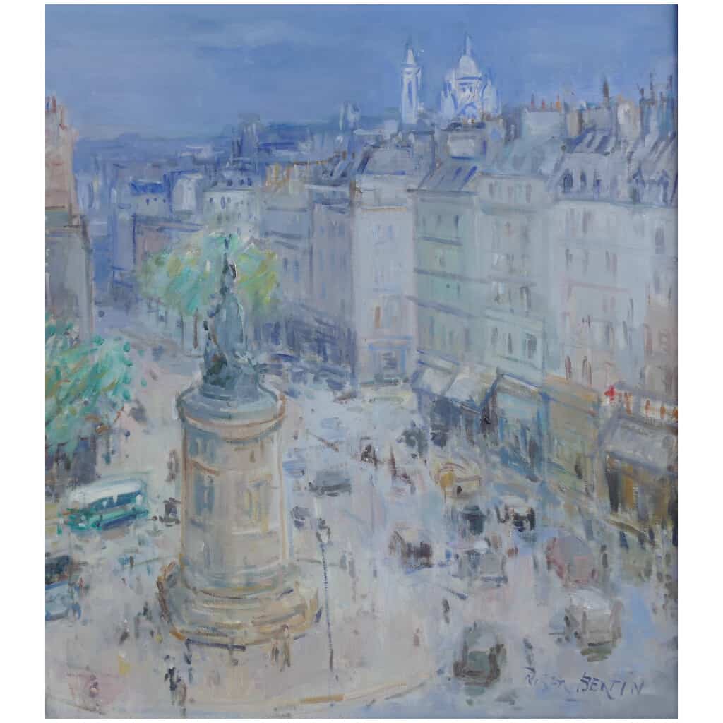BERTIN Roger Ecole Française 20è siècle Paris La Place de Clichy Huile sur toile signée Ancienne collection Michou 7