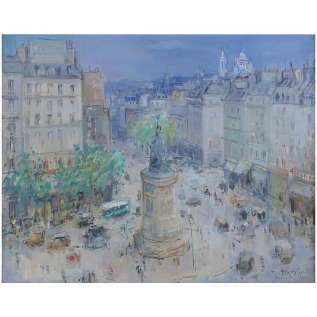BERTIN Roger Ecole Française 20è siècle Paris La Place de Clichy Huile sur toile signée Ancienne collection Michou 5