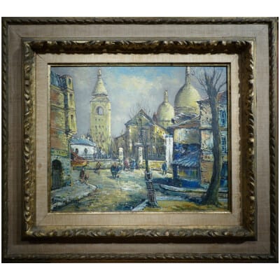 BESSE Raymond French Painting 20th Century Paris Montmartre La Place du Tertre Oil on canvas signed