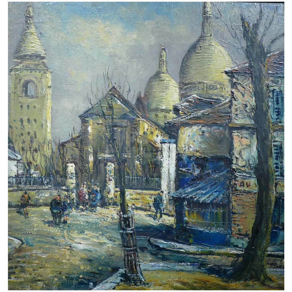 BESSE Raymond French Painting 20th Century Paris Montmartre La Place du Tertre Oil on canvas signed 8