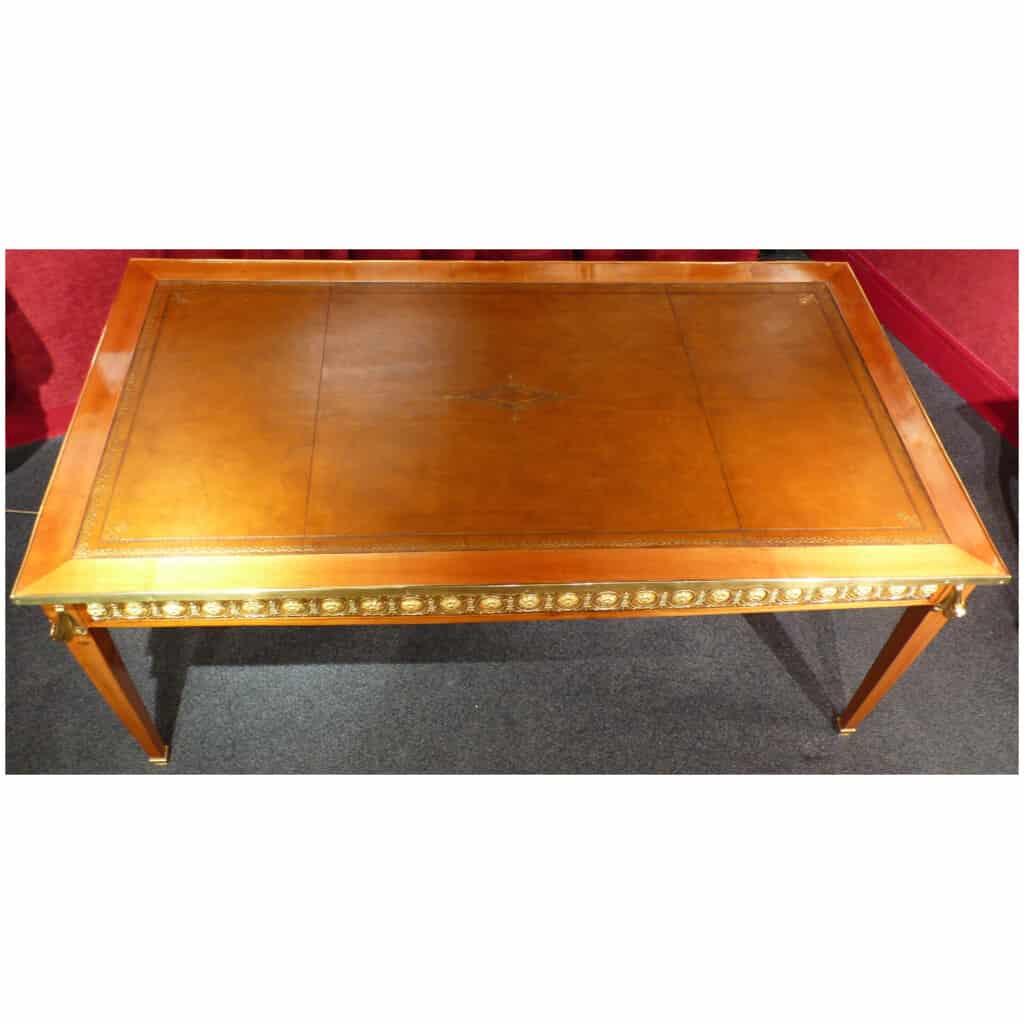 Bureau Plat Ancien d’Epoque Louis XVI en Acajou Blond Trois Tiroirs 18ème Siècle 21