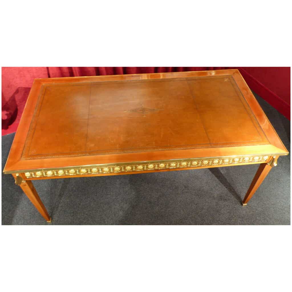 Bureau Plat Ancien d’Epoque Louis XVI en Acajou Blond Trois Tiroirs 18ème Siècle 7