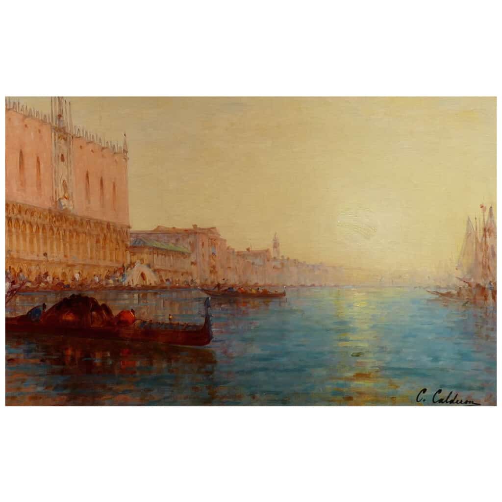 CALDERON Charles Clément Painting Venice The Basin Of Saint Mark Sunny Oil on Canvas Signed 6
