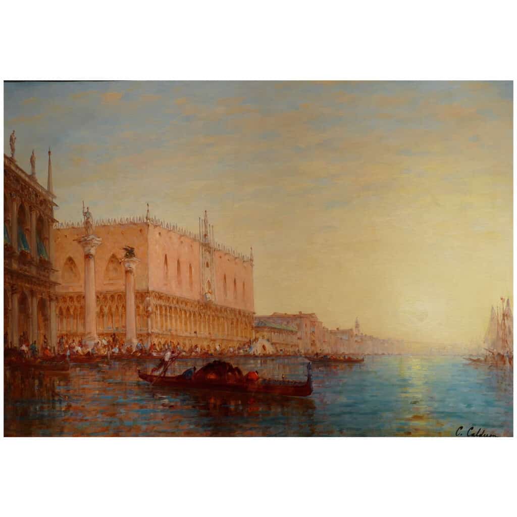 Calderon Charles Clément Ecole Française 19è Venise Bassin De Saint Marc Ensoleillé Huile sur toile signée 11