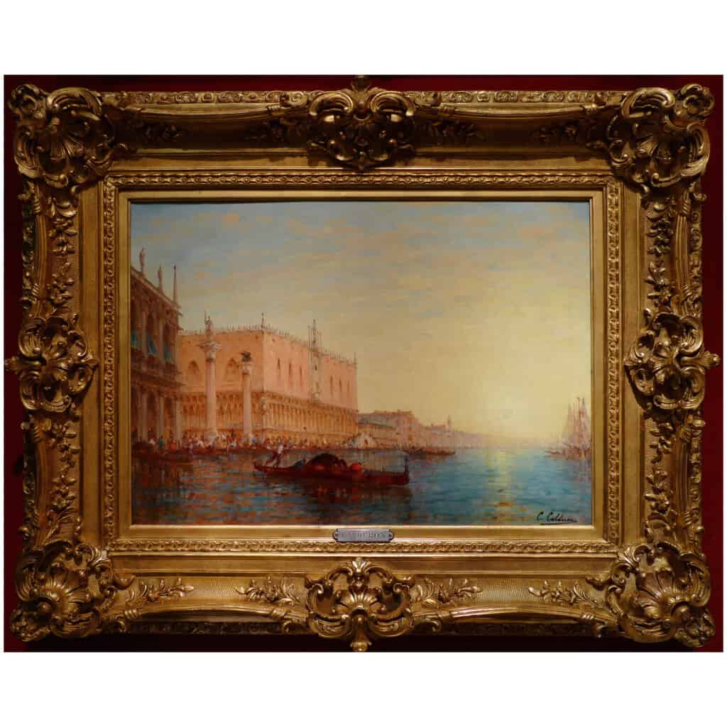 CALDERON Charles Clément Peinture Venise Le Bassin De Saint Marc Ensoleillé Huile sur Toile Signée 3