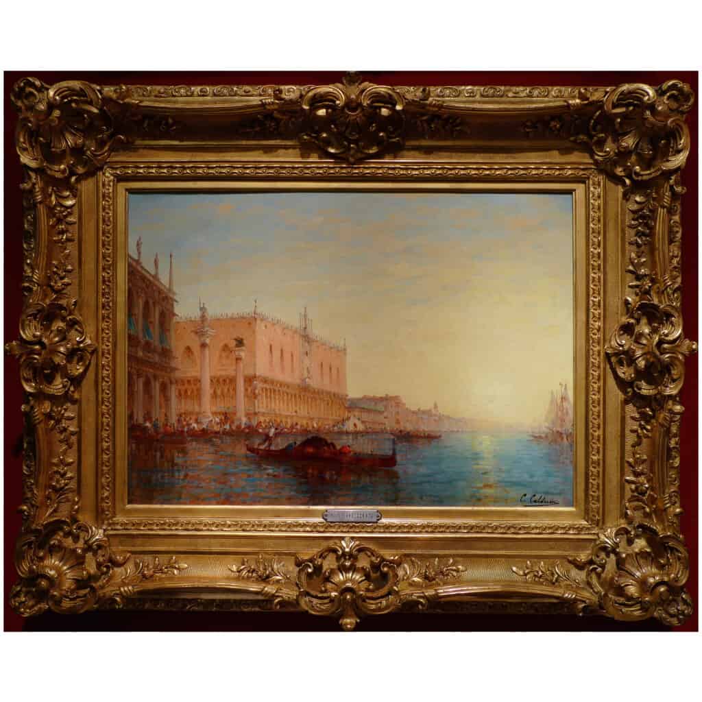 Calderon Charles Clément French School 19th Venice Basin Of Saint Marc Sunny Oil on canvas signed 3
