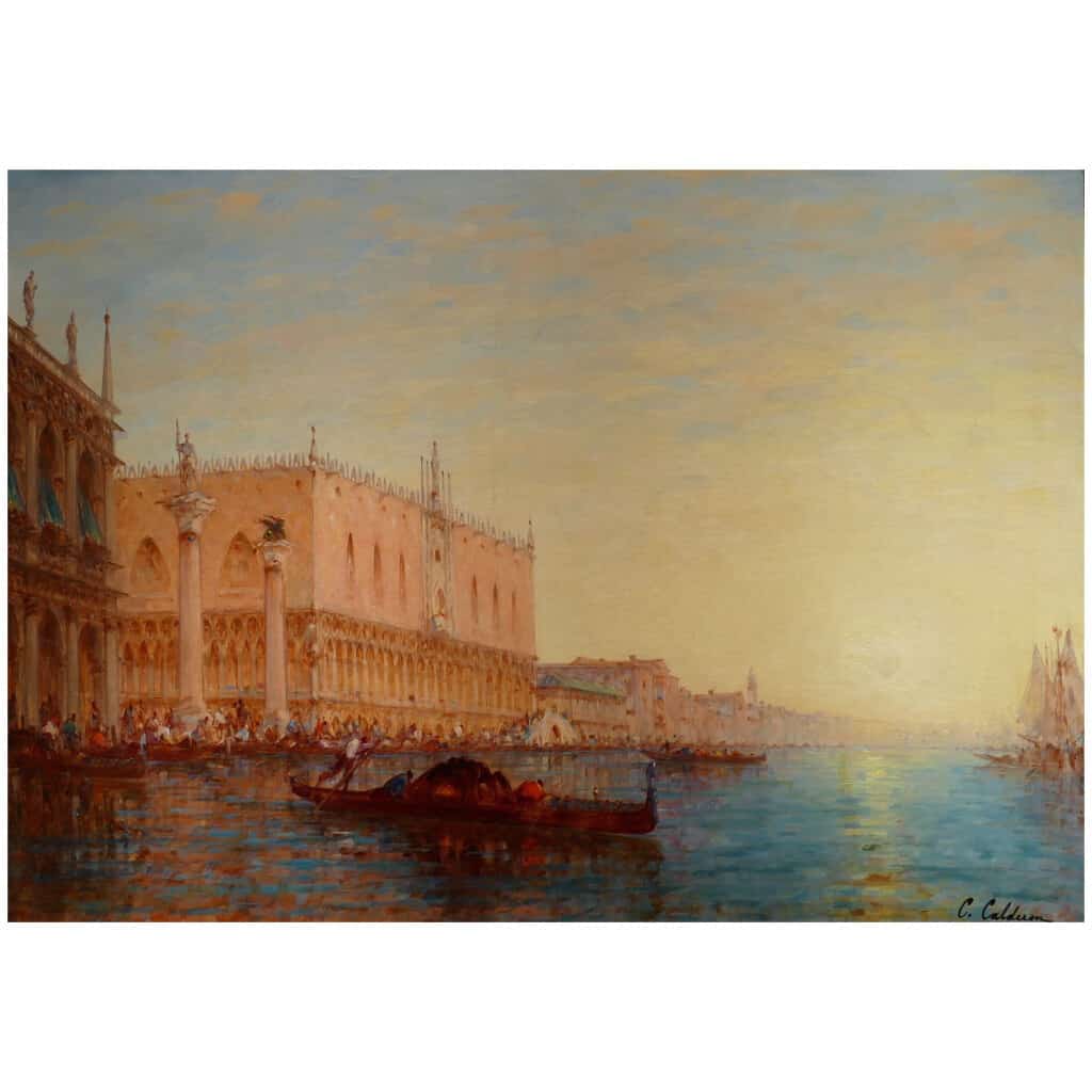 CALDERON Charles Clément Peinture Venise Le Bassin De Saint Marc Ensoleillé Huile sur Toile Signée 10
