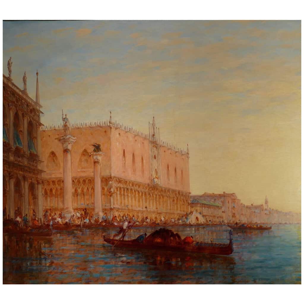 CALDERON Charles Clément Peinture Venise Le Bassin De Saint Marc Ensoleillé Huile sur Toile Signée 11