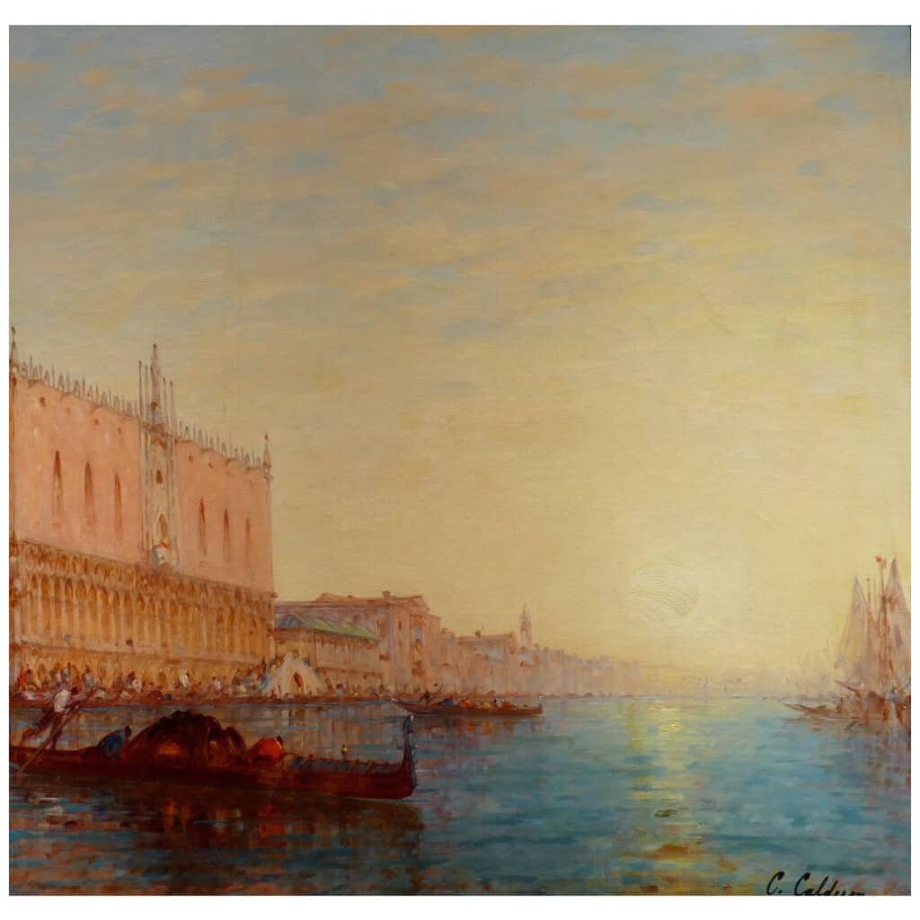 CALDERON Charles Clément Painting Venice The Basin Of Saint Mark Sunny Oil on Canvas Signed 12