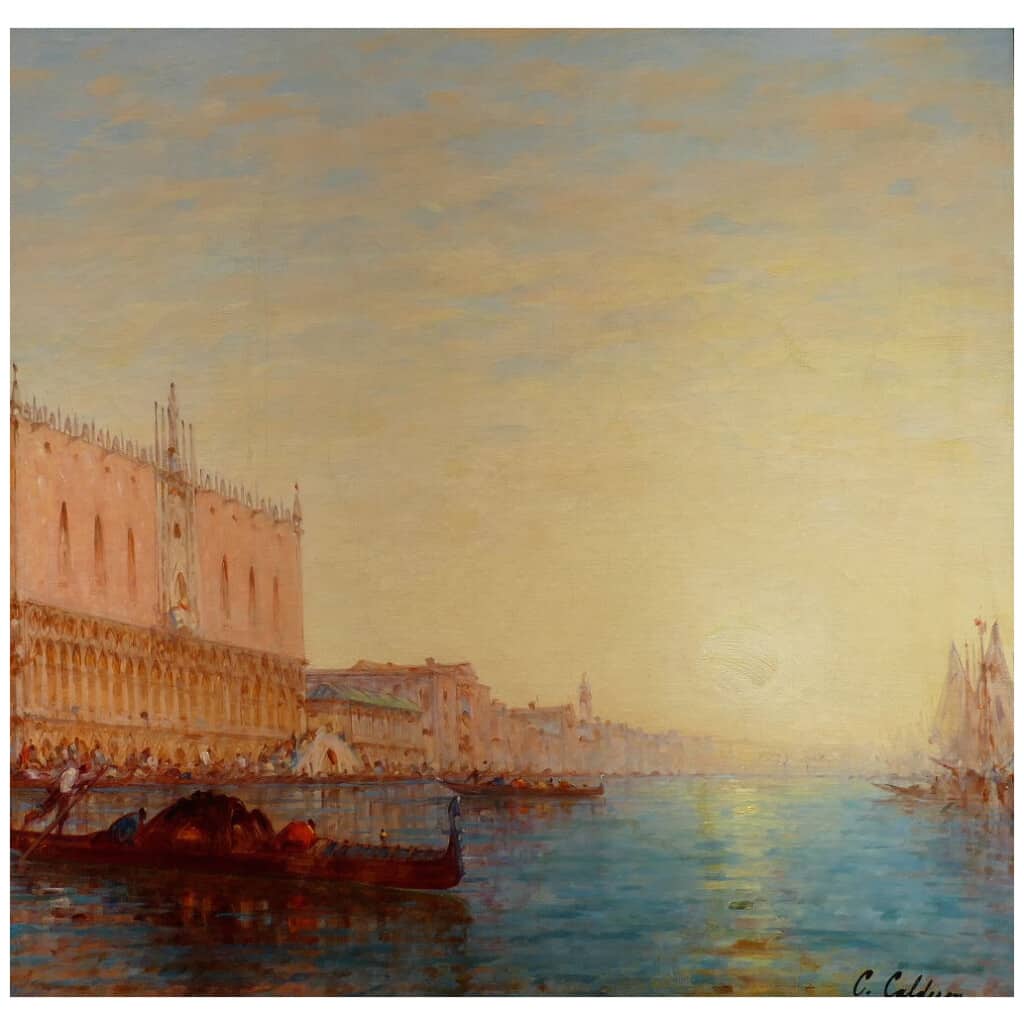 Calderon Charles Clément Ecole Française 19è Venise Bassin De Saint Marc Ensoleillé Huile sur toile signée 6