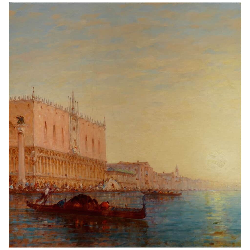 CALDERON Charles Clément Painting Venice The Basin Of Saint Mark Sunny Oil on Canvas Signed 9