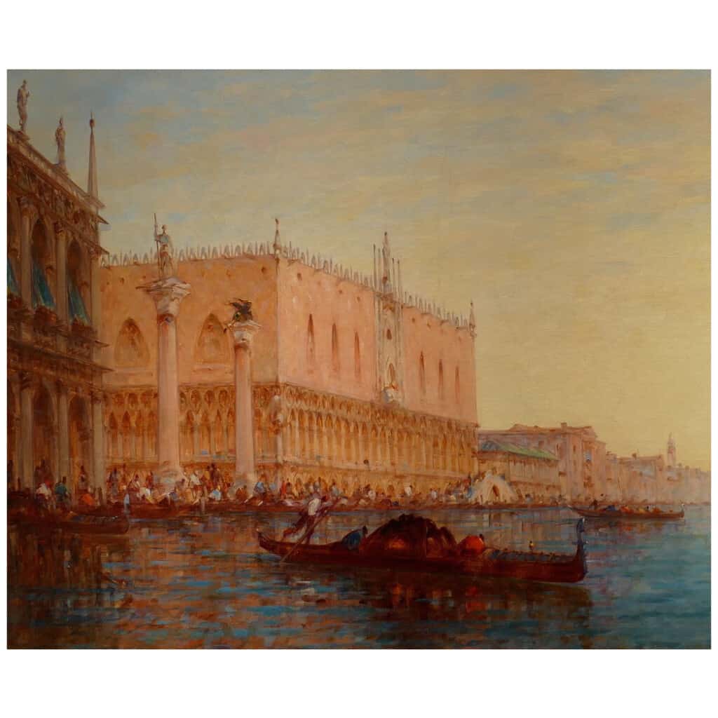 CALDERON Charles Clément Peinture Venise Le Bassin De Saint Marc Ensoleillé Huile sur Toile Signée 8