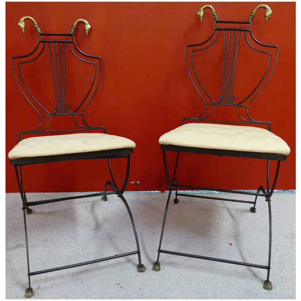 Paire de chaises Art Déco en bronze dossier lyre 8