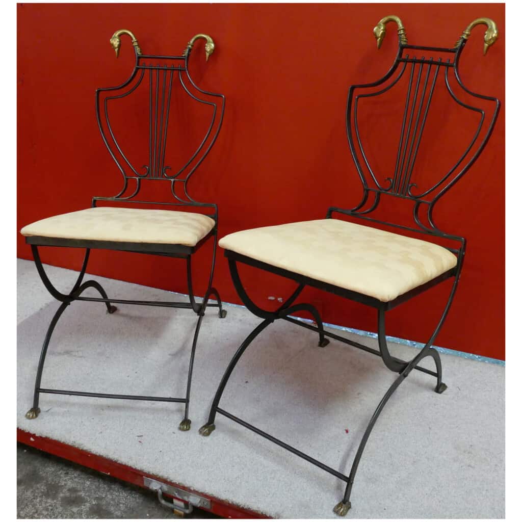 Paire de chaises Art Déco en bronze dossier lyre 6