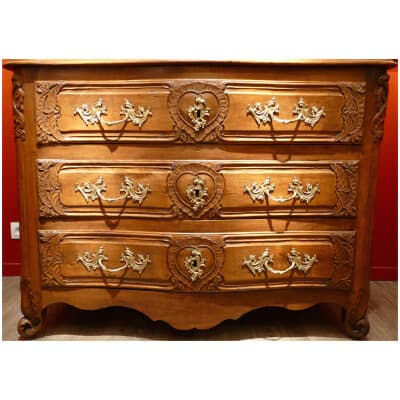 18th Lyonnaise Wedding Dresser Carved And Molded Solid Walnut Opening With Three Drawers