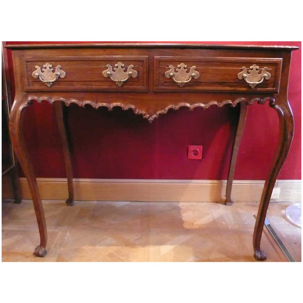 PORTUGAL XVIIIème SIECLE TABLE CONSOLE EN PALISSANDRE MOULUREE OUVRANT PAR DEUX TIROIRS 8