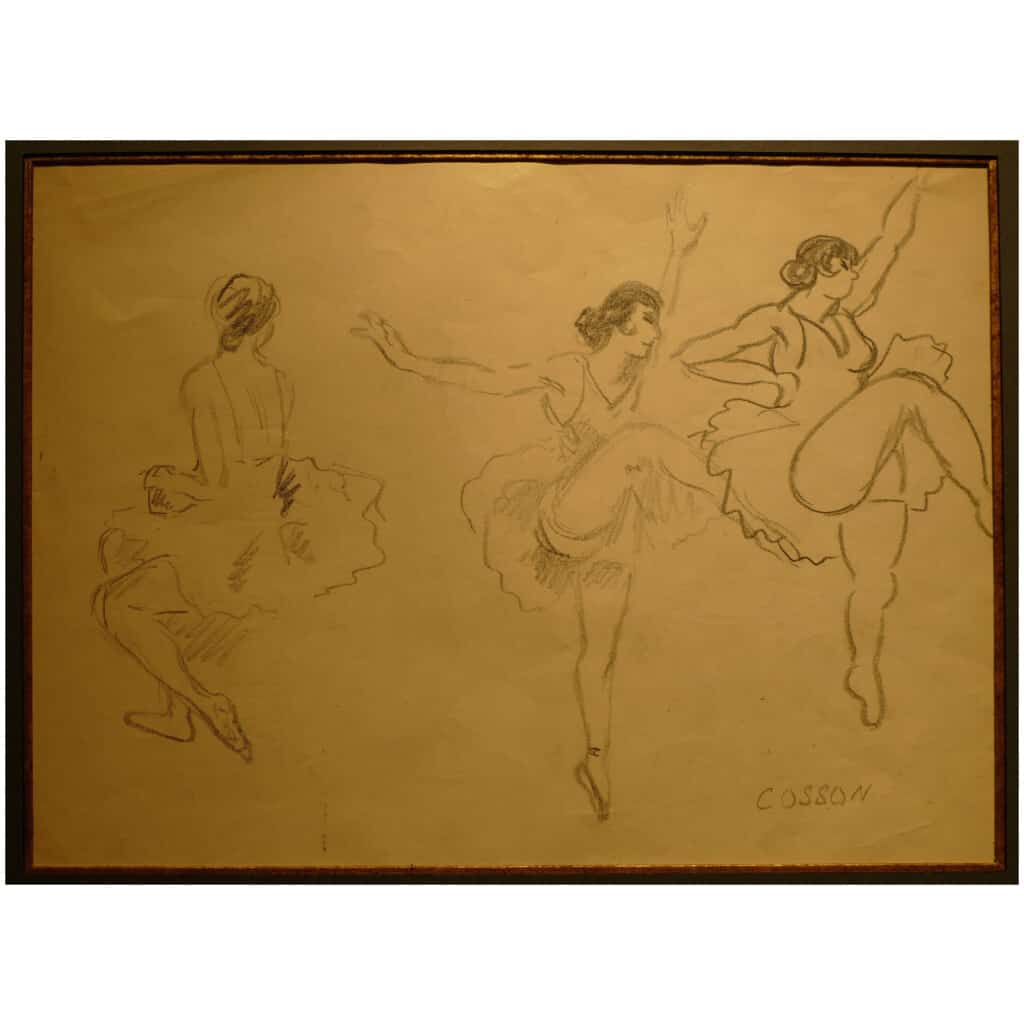 COSSON Marcel Dessin signé début 20ème siècle Danseuses en répétition 8