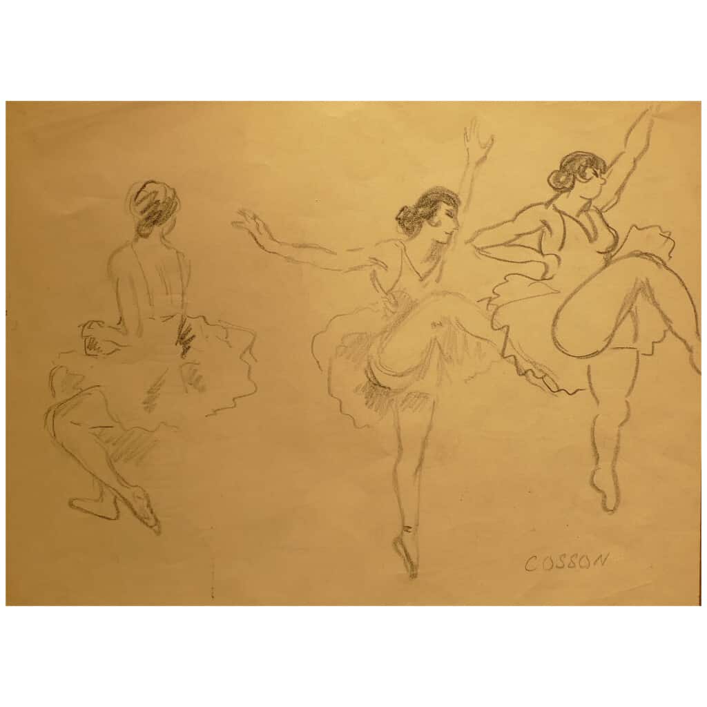 COSSON Marcel Drawing signed early 20th century Dancers in rehearsal 7