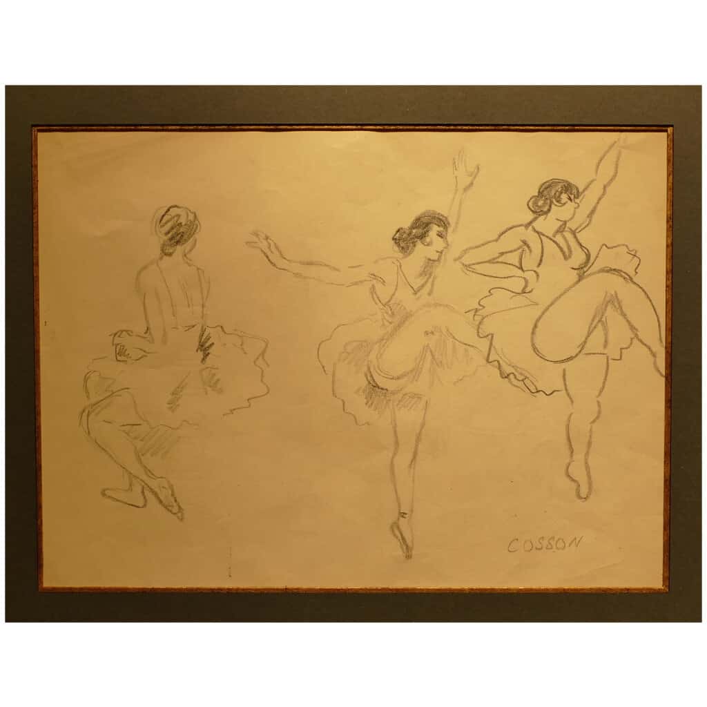 COSSON Marcel Dessin signé début 20ème siècle Danseuses en répétition 6